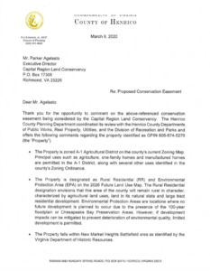 Example of a letter of support for a conservation easement in Henrico County